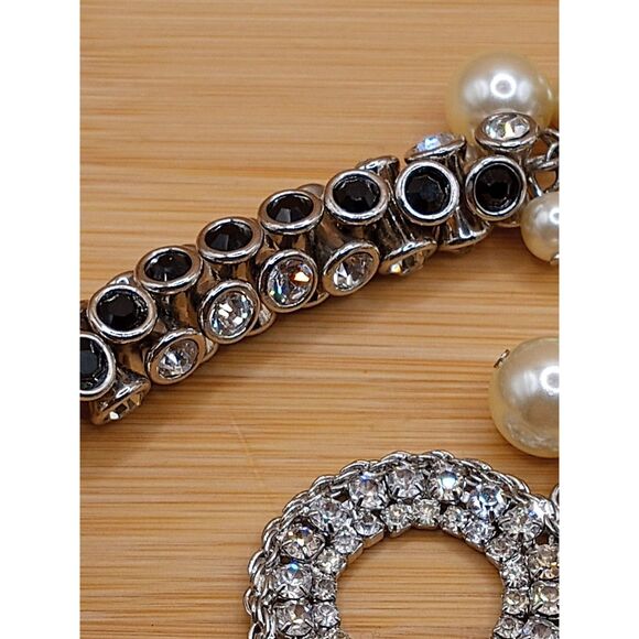 Vintage Mixed Media Faux Pearls, Clear & Black Rhinestones Lucite Beads Necklace - Picture 2 of 8